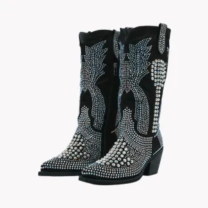Pre Order:  Crystal Studs Faux Leather Boots