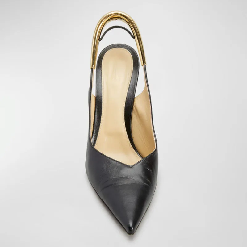 Pre Order:  Curved Wedge Gold-Tone Slingback Pumps