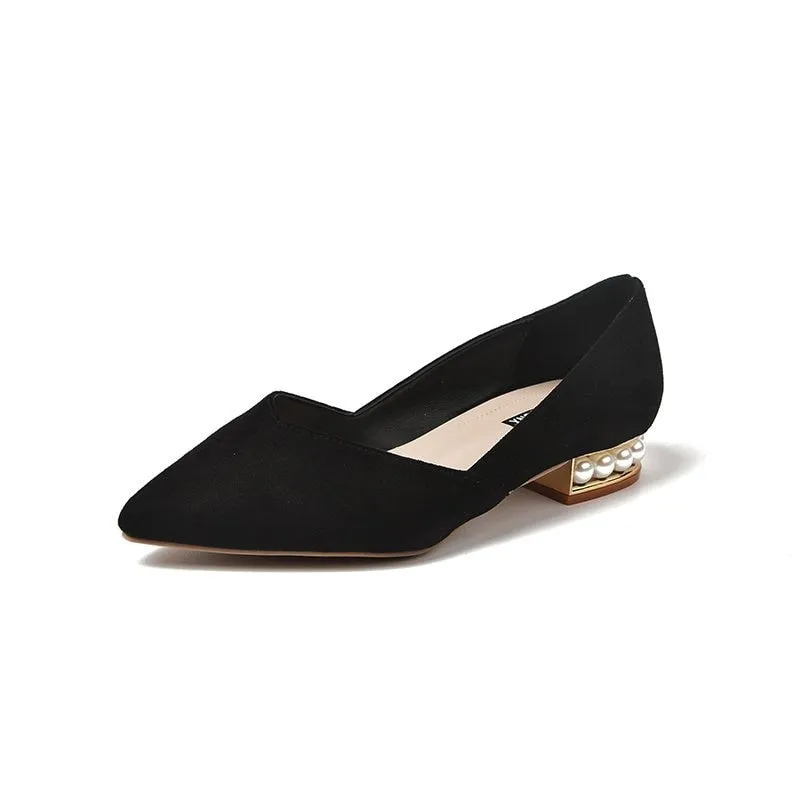 Purpdrank - Autumn Women Flats Pearl Heeled Slip on Shoes Woman Ballet Flats Pointed Toe Dress Shoes Faux Suede Ladies