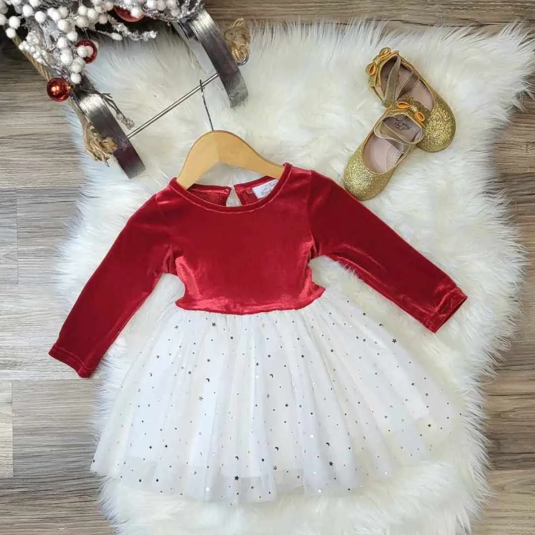 Red Velvet and White Tulle Holiday Dress