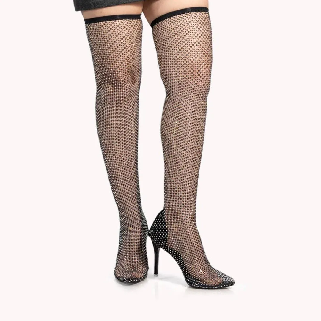 Rhinestone Thigh Length Boots