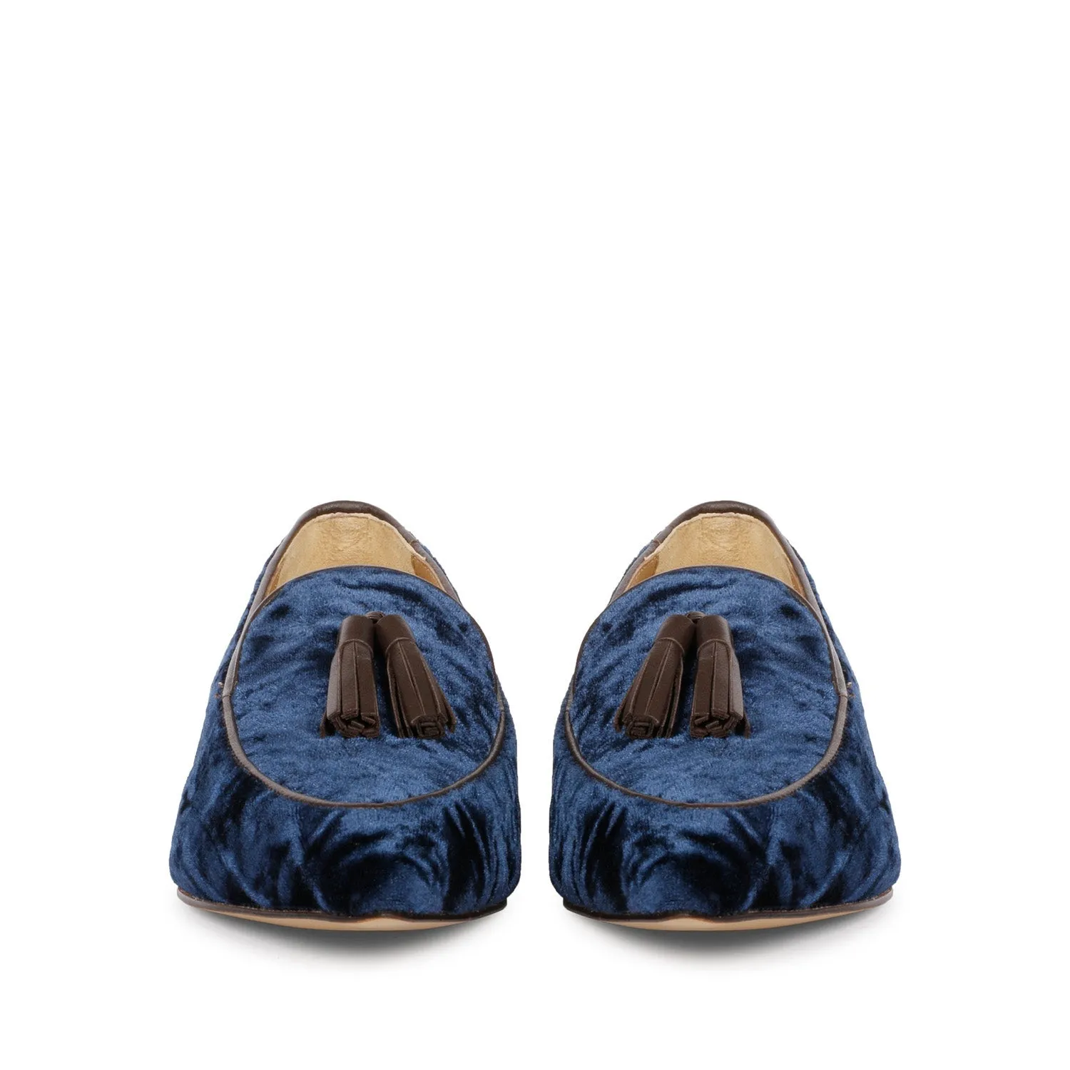 Saint Simona Blue Velvet Tassel Moccasins