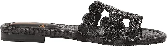 Sam Edelman Bay Black Marche Slide Mule Open-Toe Slip-On Leather Flats Sandals