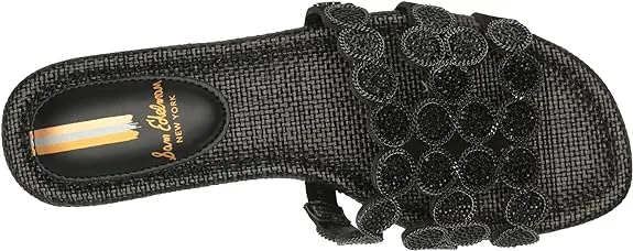 Sam Edelman Bay Black Marche Slide Mule Open-Toe Slip-On Leather Flats Sandals