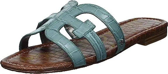 Sam Edelman Bay Blue Sage Slide Mule Open-Toe Slip-On Leather Flats Sandals
