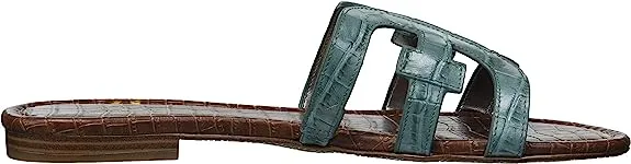 Sam Edelman Bay Blue Sage Slide Mule Open-Toe Slip-On Leather Flats Sandals