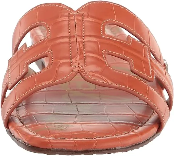 Sam Edelman Bay Sunset Orange Slide Mule Open-Toe Slip-On Leather Flats Sandals