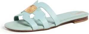 Sam Edelman Bay Tide Blue Slide Mule Open-Toe Slip-On Leather Flats Sandals