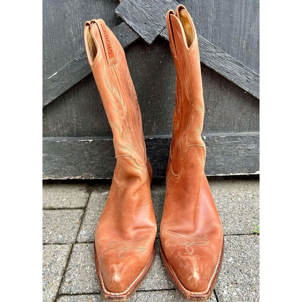Sancho Brown Cowboy Boots Snipe Toe - Size 40