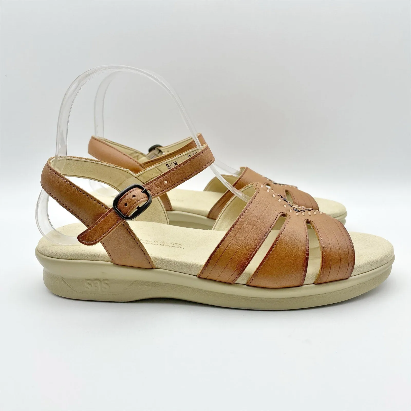 SAS Huarache Adjustable Strap Sandal US 6.5 WW EU 37-38 Tan Leather Flats