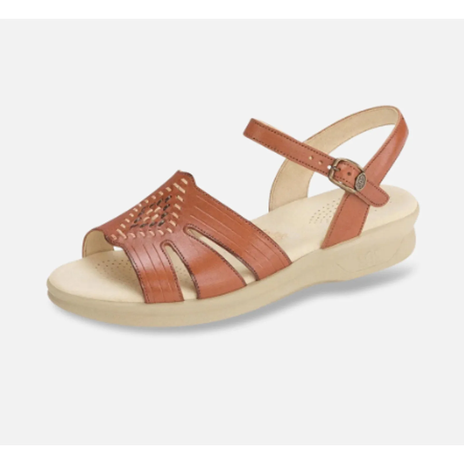 SAS Huarache Adjustable Strap Sandal US 6.5 WW EU 37-38 Tan Leather Flats