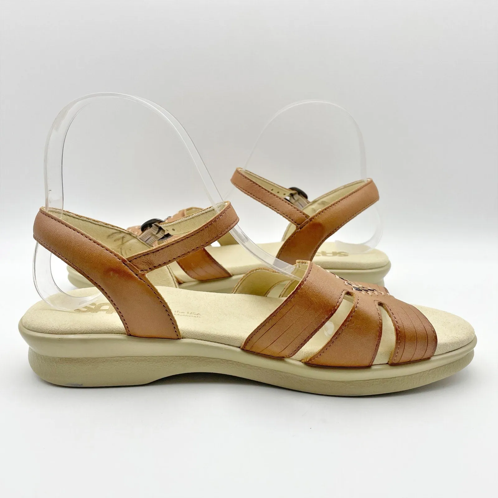 SAS Huarache Adjustable Strap Sandal US 6.5 WW EU 37-38 Tan Leather Flats