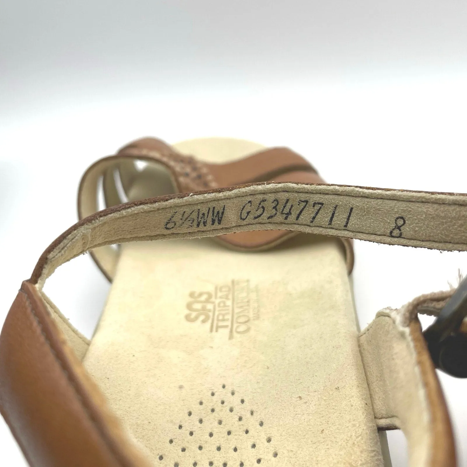 SAS Huarache Adjustable Strap Sandal US 6.5 WW EU 37-38 Tan Leather Flats