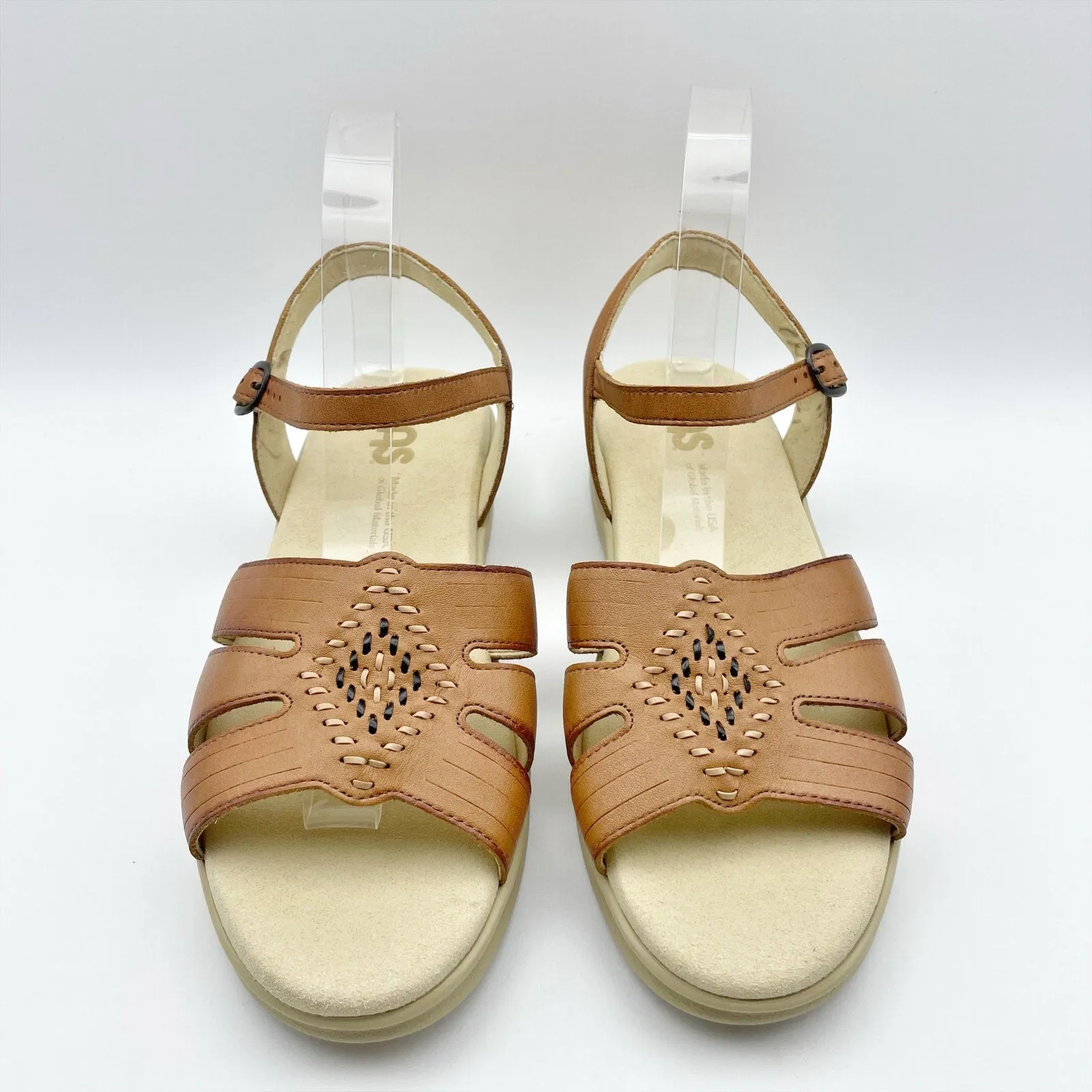 SAS Huarache Adjustable Strap Sandal US 6.5 WW EU 37-38 Tan Leather Flats