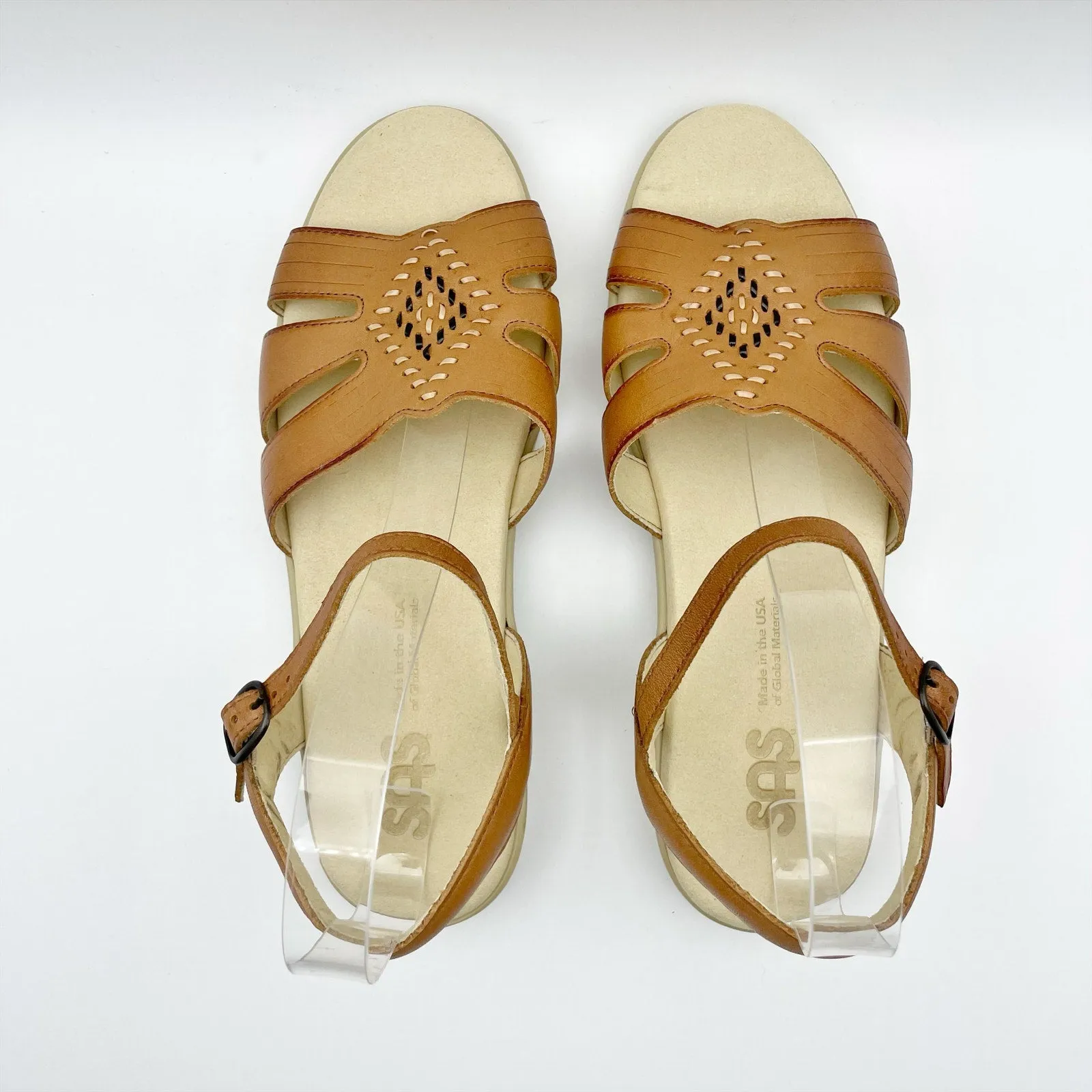 SAS Huarache Adjustable Strap Sandal US 6.5 WW EU 37-38 Tan Leather Flats