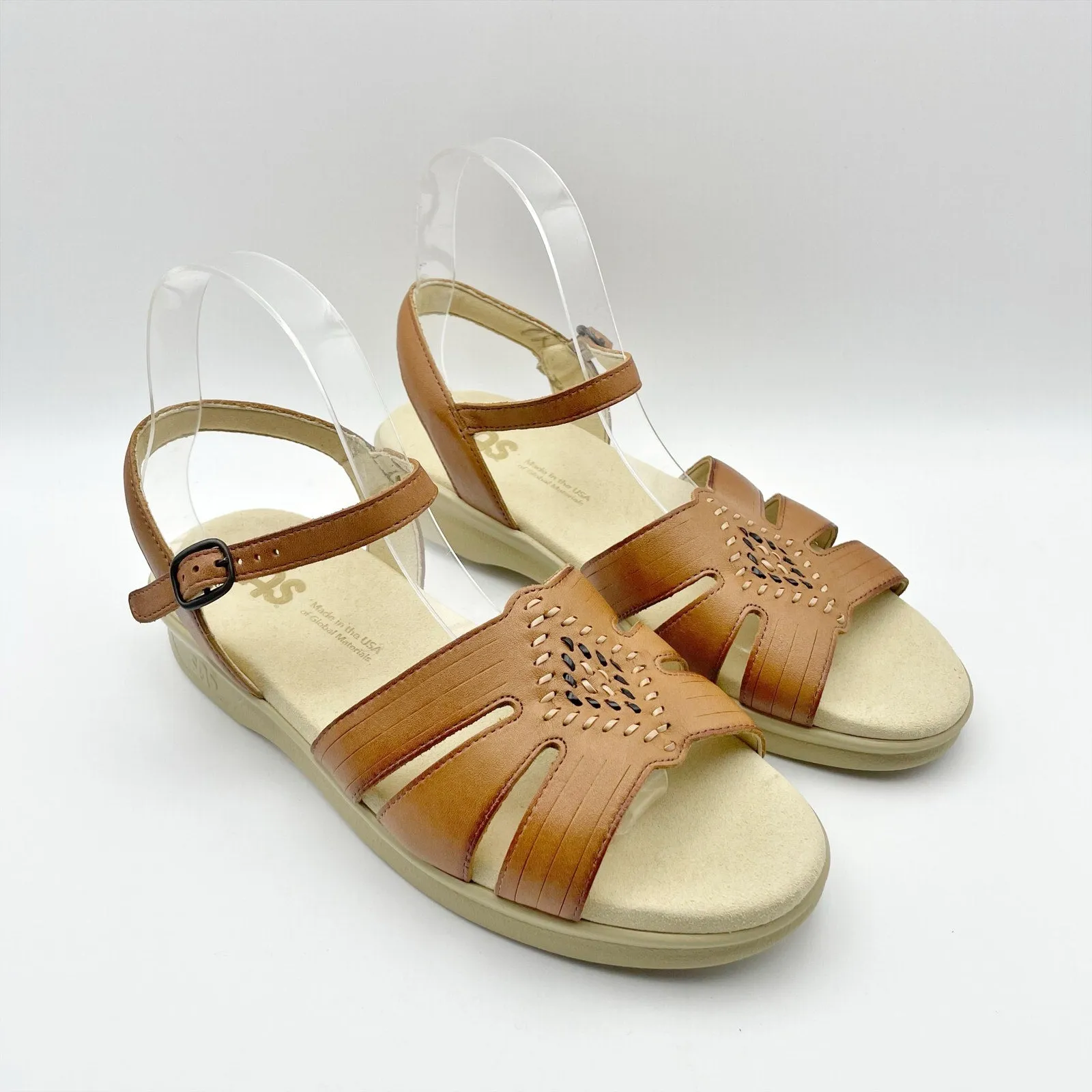 SAS Huarache Adjustable Strap Sandal US 6.5 WW EU 37-38 Tan Leather Flats