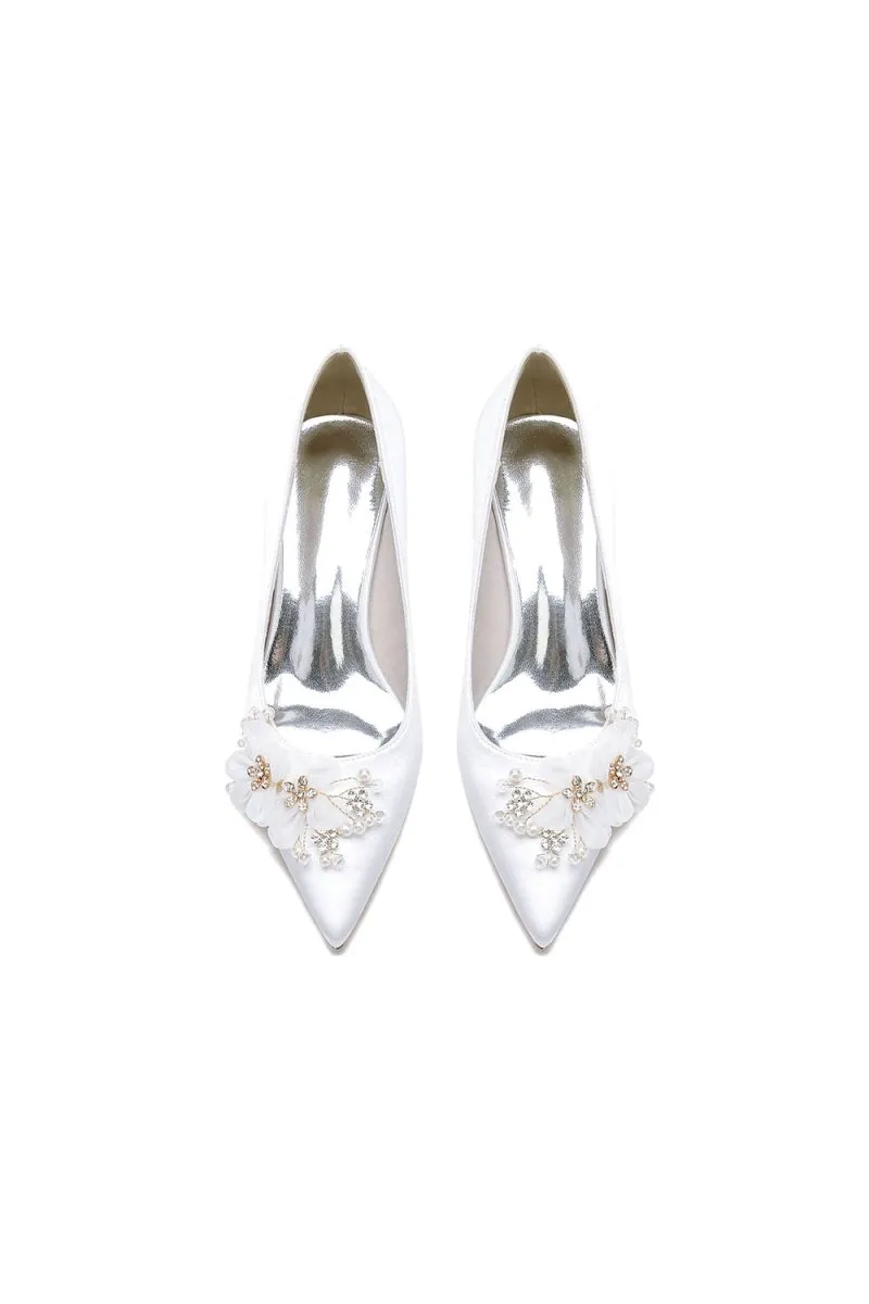 Satin Wedding Shoes Stiletto Heel With Rhinestone Flower