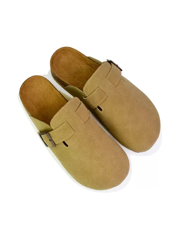 Savannah Closed Toe Slip On Buckle Flat Sandal Sliders in Denim