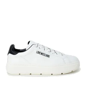 Scarpe Donna LOVE MOSCHINO Sneakers linea Bold in Pelle Bianca con Dettaglio Nero Lucido
