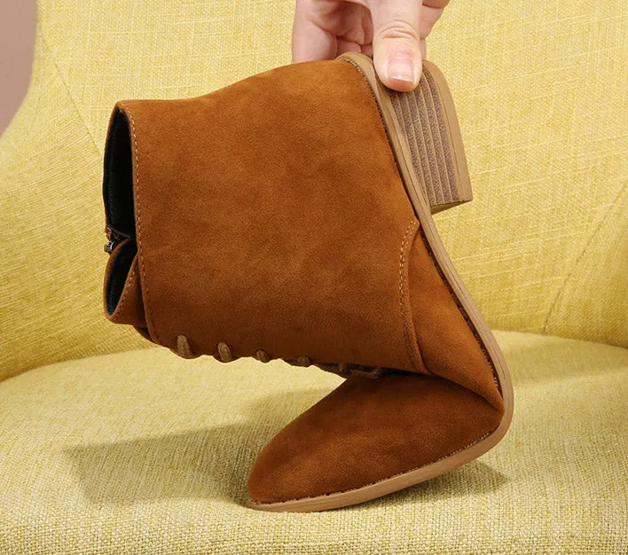 SH267 - Suede Pointed Toe Lace-Up Boots