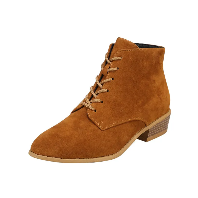 SH267 - Suede Pointed Toe Lace-Up Boots