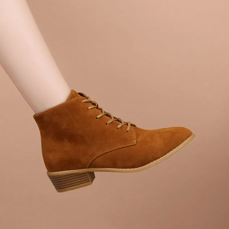 SH267 - Suede Pointed Toe Lace-Up Boots