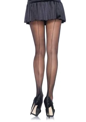 Sheer Cuban Heel Backseam Pantyhose in Black
