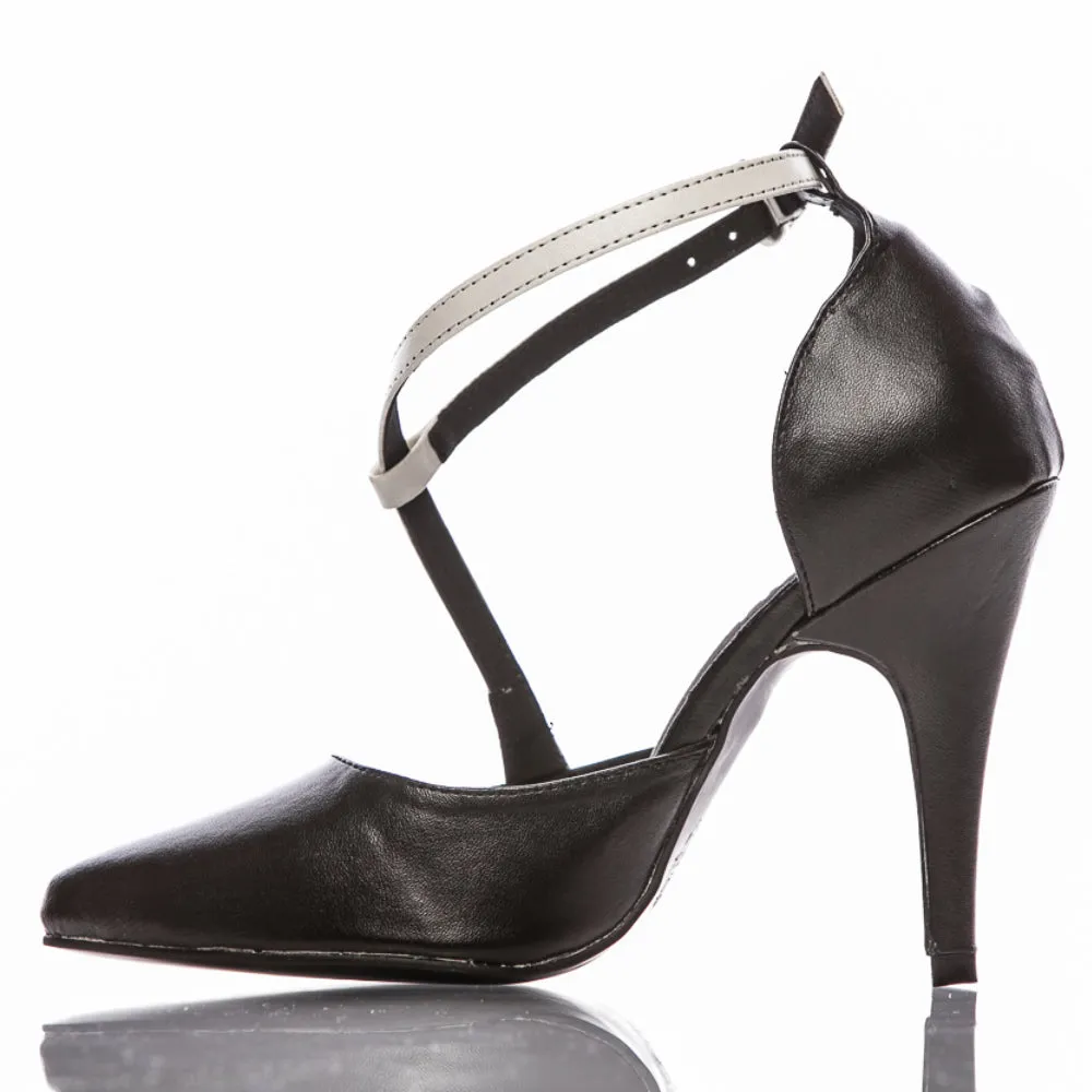 Silana - Black and White Vegan Leather - Rubber Sole