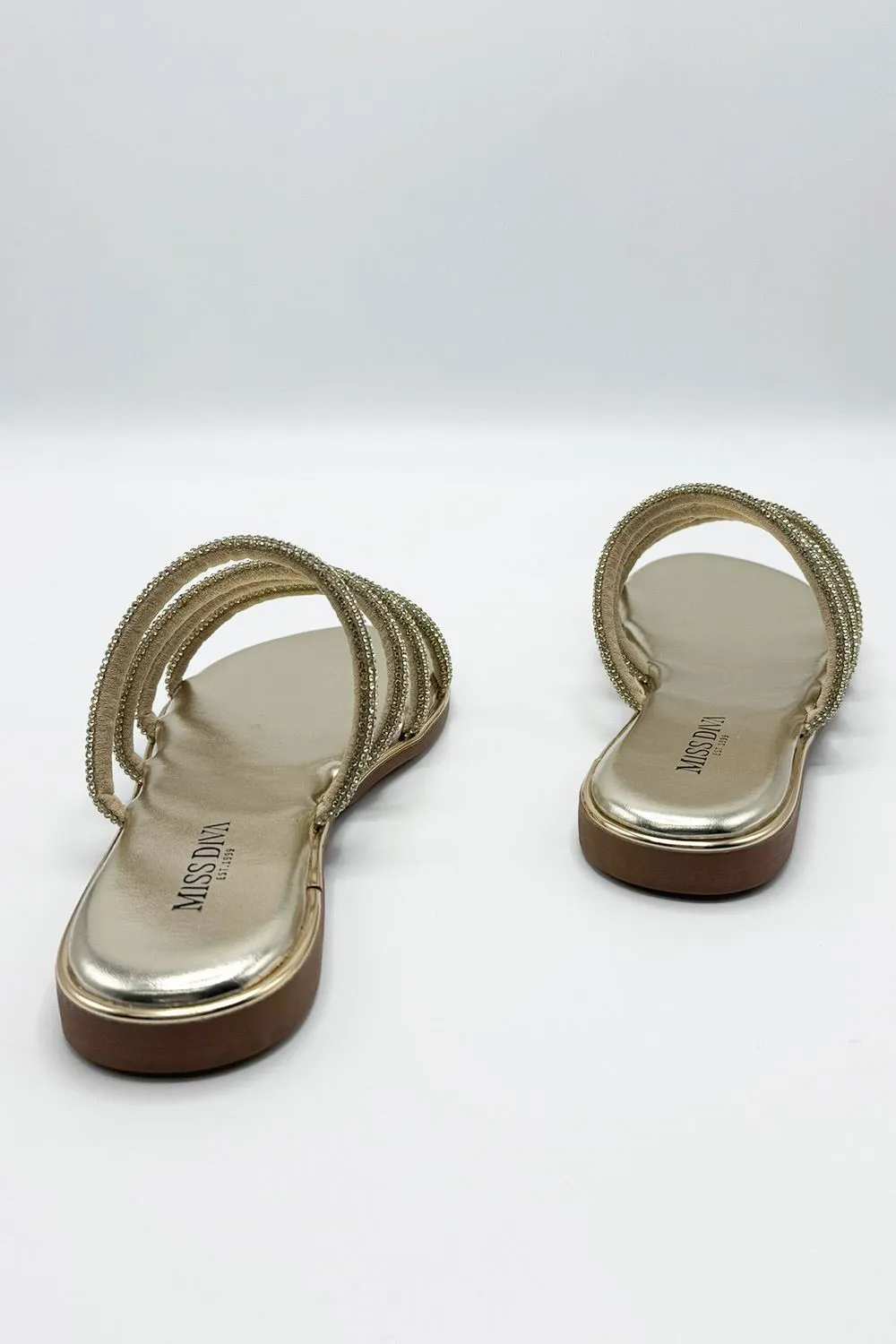 Sirra Diamante Embellished 4 Strap Sliders in Gold