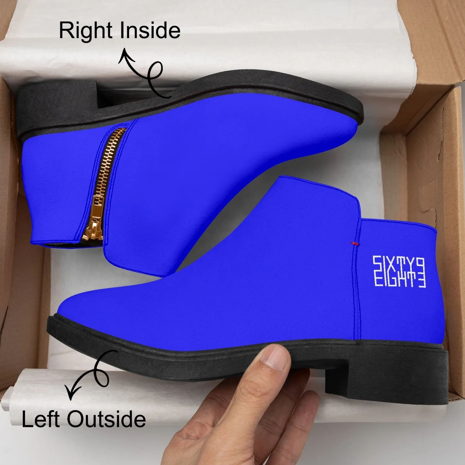 Sixty Eight 93 Logo White Blue Suede Zipper Boots