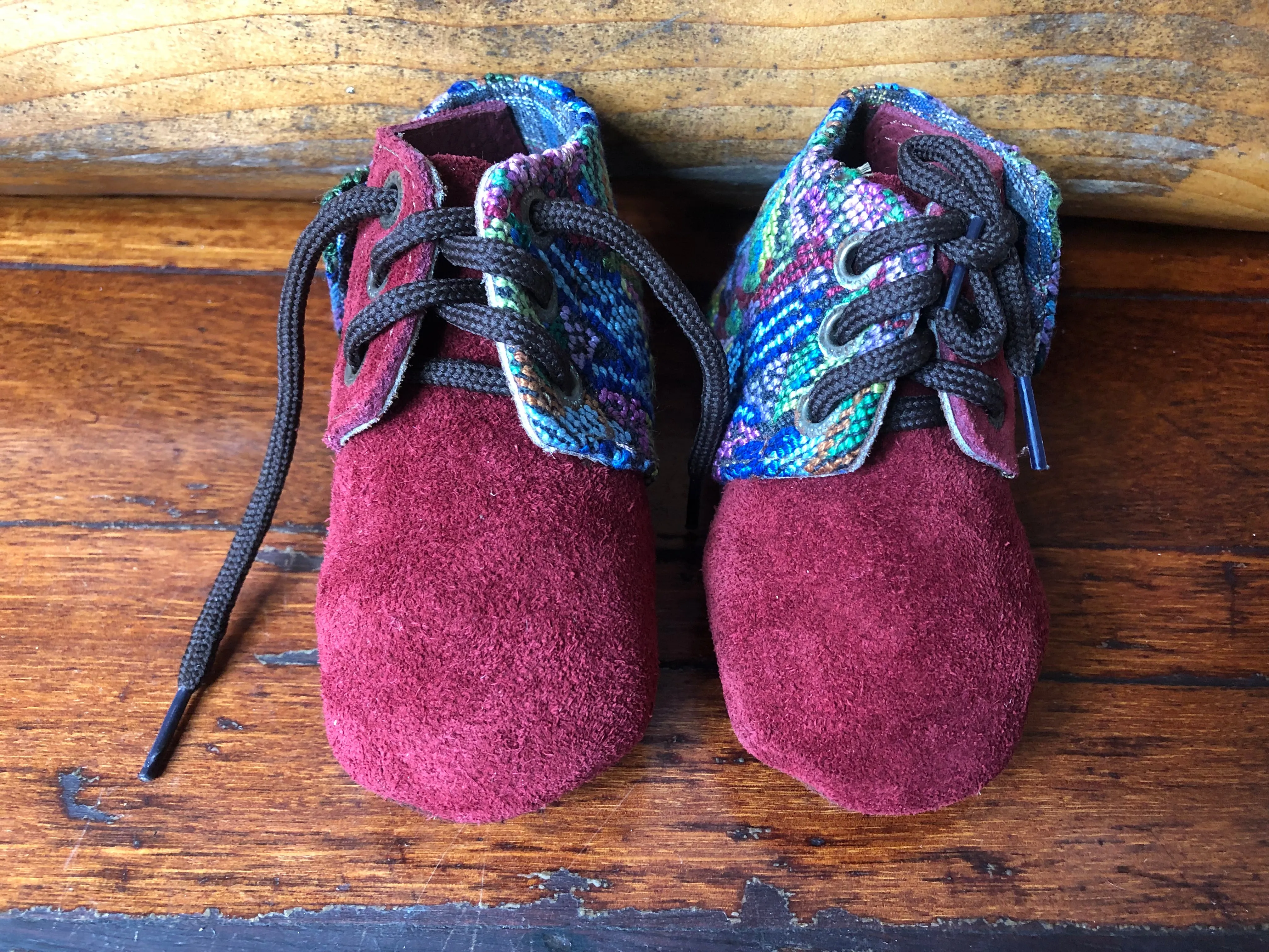 Size 19 Baby Moccasins - Wine with Colours
