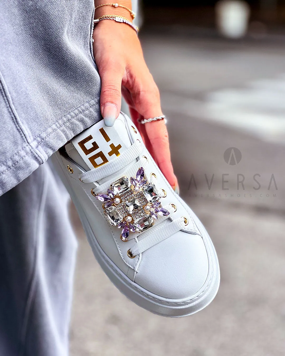 Sneaker Rocio bianco con gioiello strass
