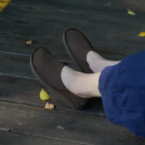 Soft Leather Loafers Women Handmade Mori Girl Shoes Casual Flats Coffee/Grey/Khaki