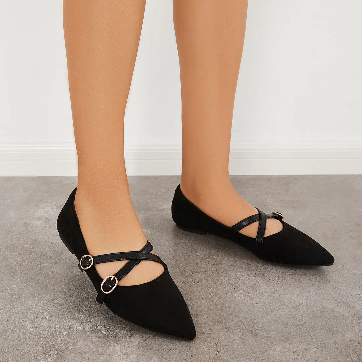 Sohiwoo Women Pointed Toe Criss Cross Straps Flats Backless Loafers