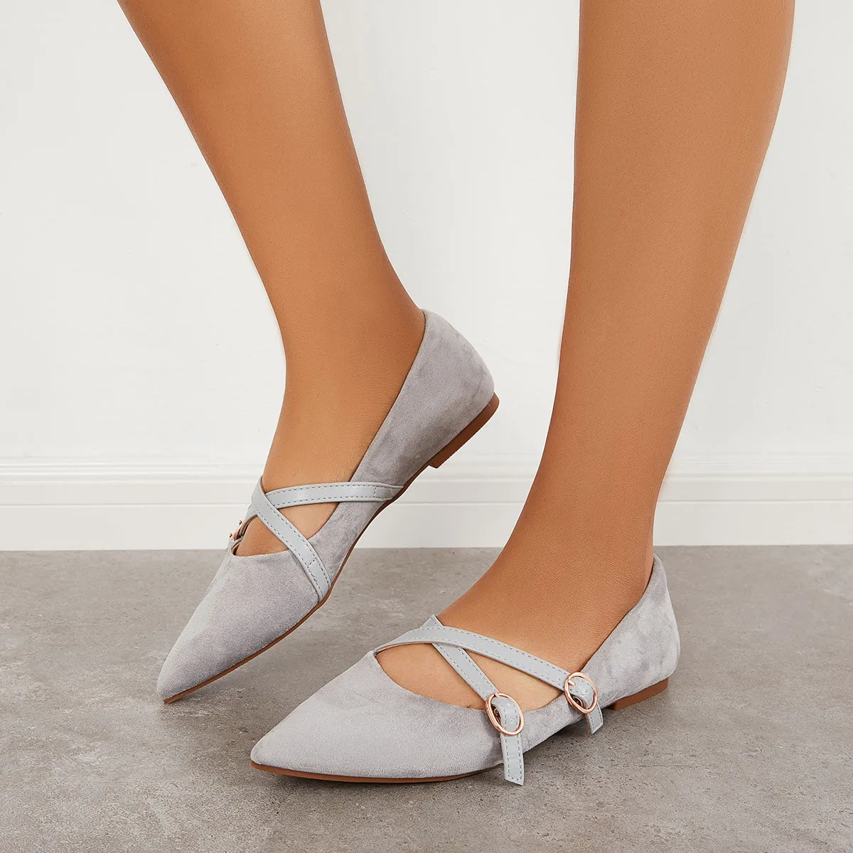 Sohiwoo Women Pointed Toe Criss Cross Straps Flats Backless Loafers