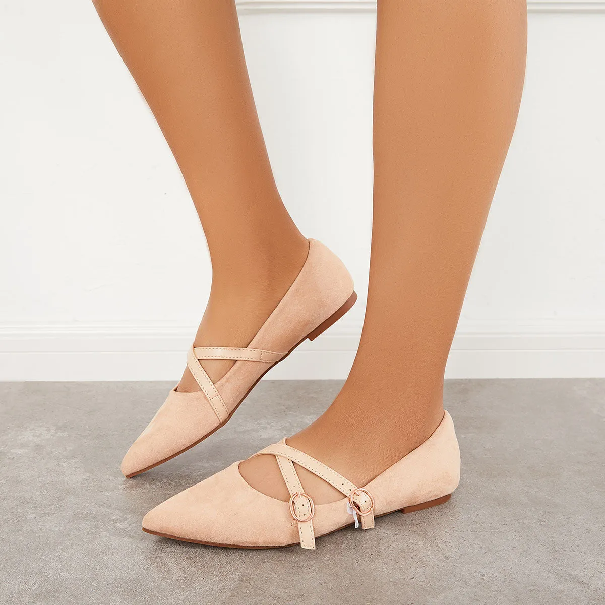 Sohiwoo Women Pointed Toe Criss Cross Straps Flats Backless Loafers