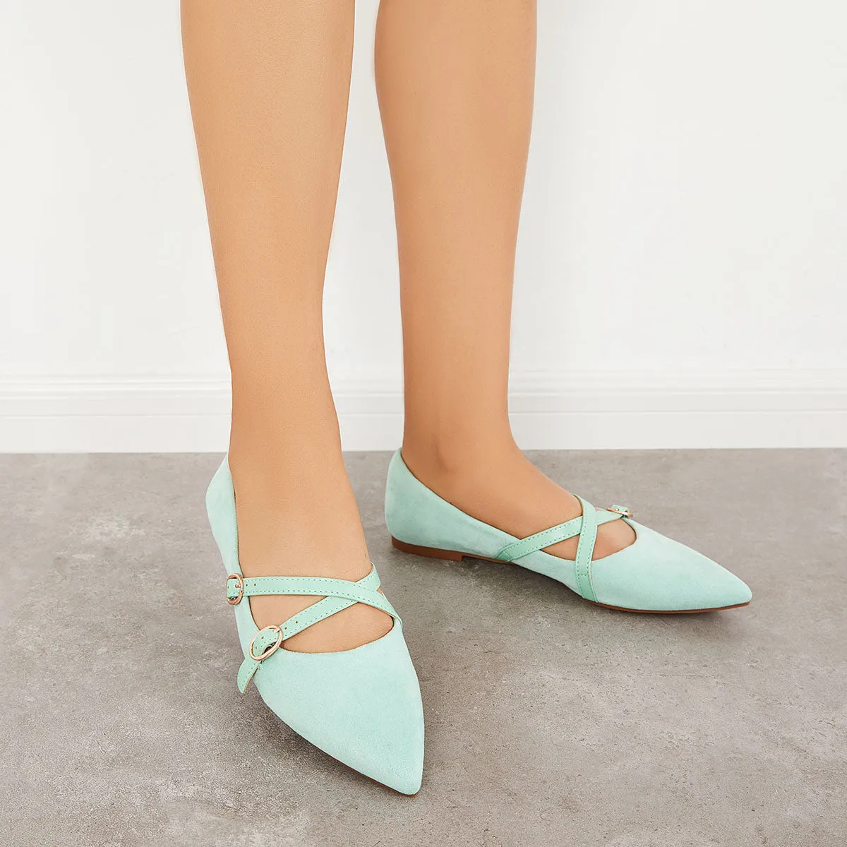 Sohiwoo Women Pointed Toe Criss Cross Straps Flats Backless Loafers