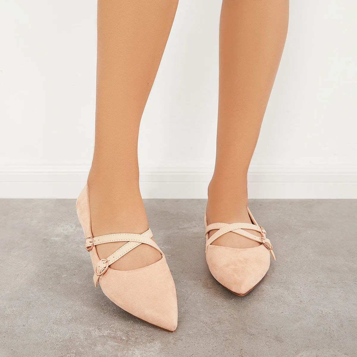 Sohiwoo Women Pointed Toe Criss Cross Straps Flats Backless Loafers