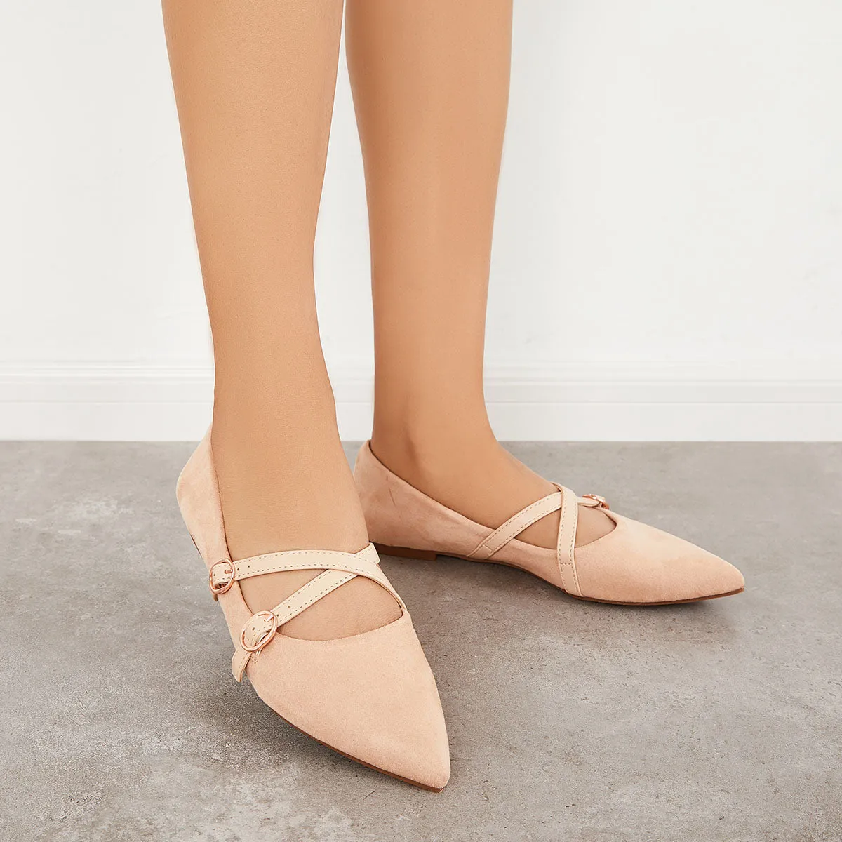 Sohiwoo Women Pointed Toe Criss Cross Straps Flats Backless Loafers