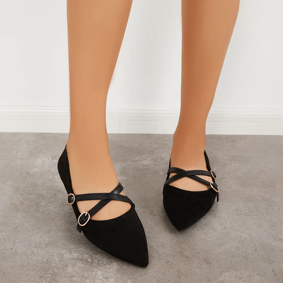 Sohiwoo Women Pointed Toe Criss Cross Straps Flats Backless Loafers