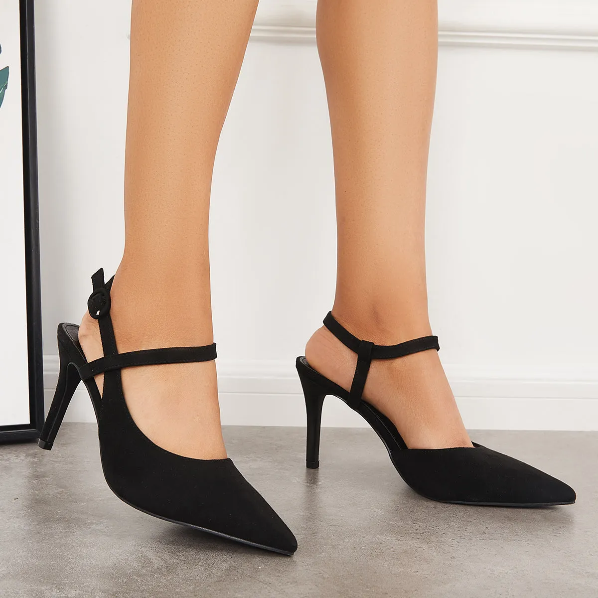 Sohiwoo Women Slingback Stiletto High Heel Pumps Pointy Toe Ankle Strap Sandals