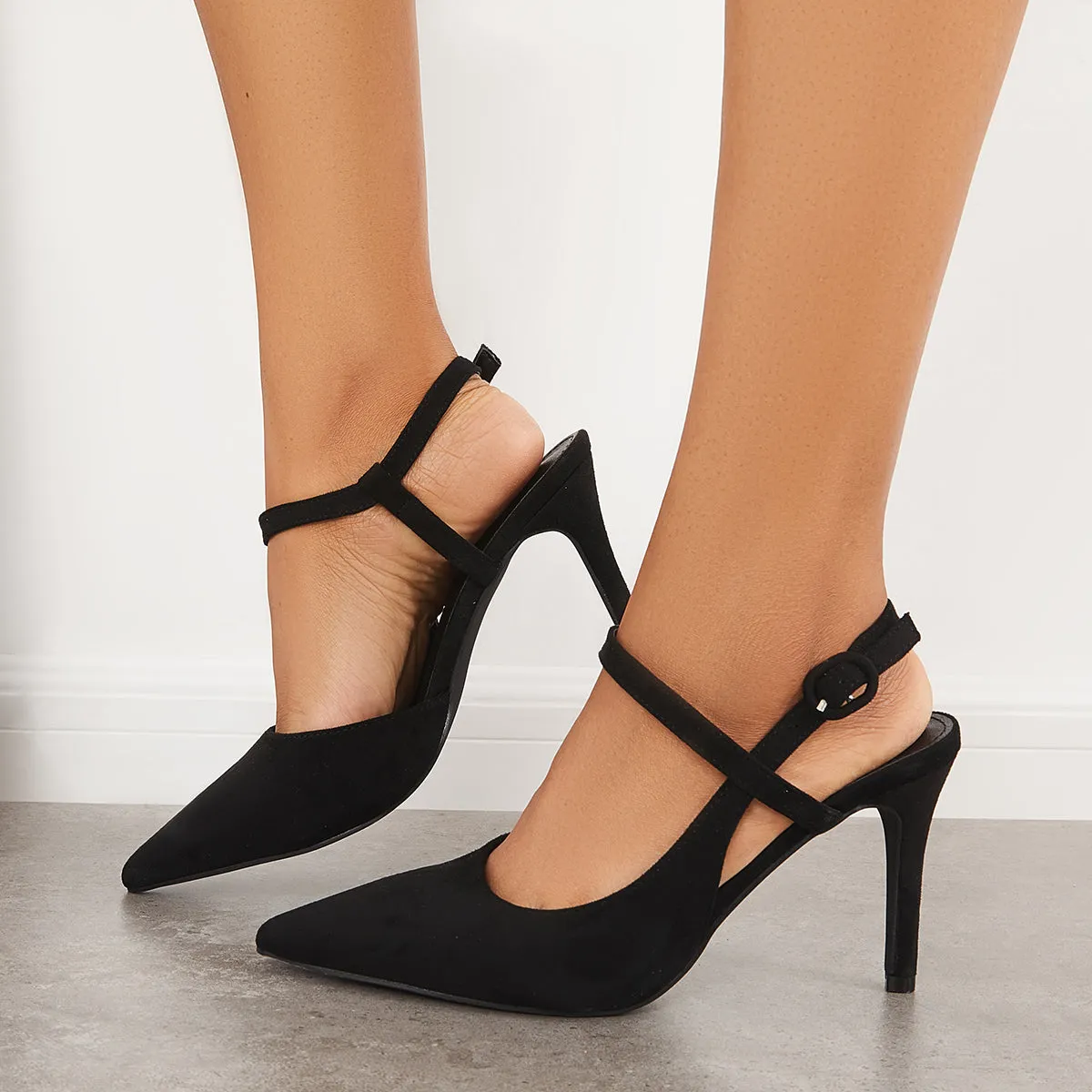 Sohiwoo Women Slingback Stiletto High Heel Pumps Pointy Toe Ankle Strap Sandals