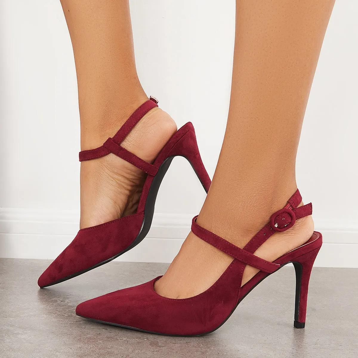 Sohiwoo Women Slingback Stiletto High Heel Pumps Pointy Toe Ankle Strap Sandals