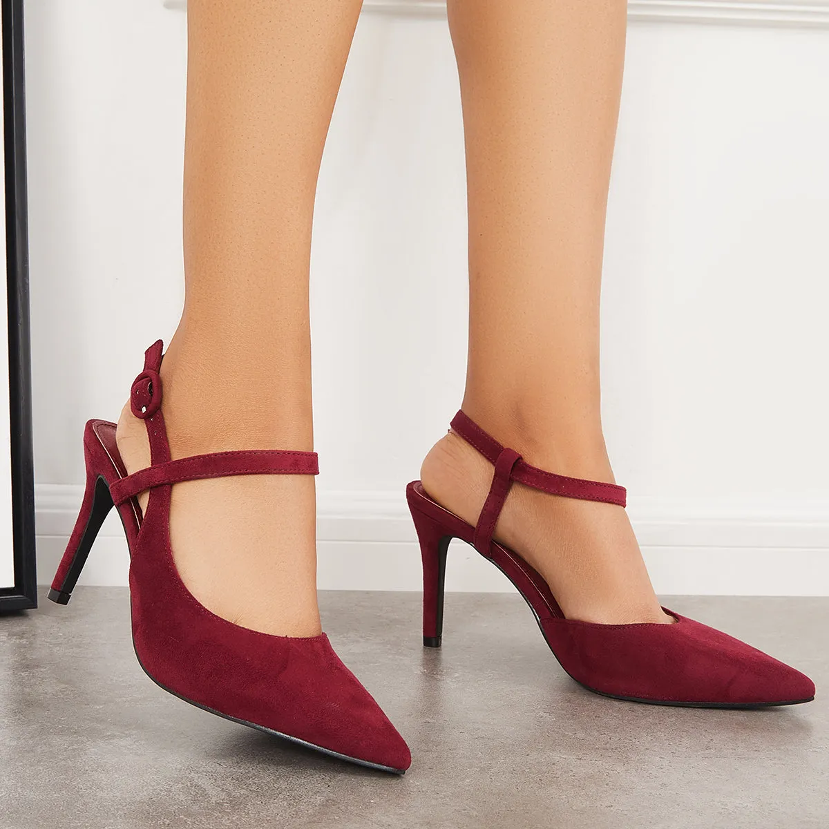 Sohiwoo Women Slingback Stiletto High Heel Pumps Pointy Toe Ankle Strap Sandals