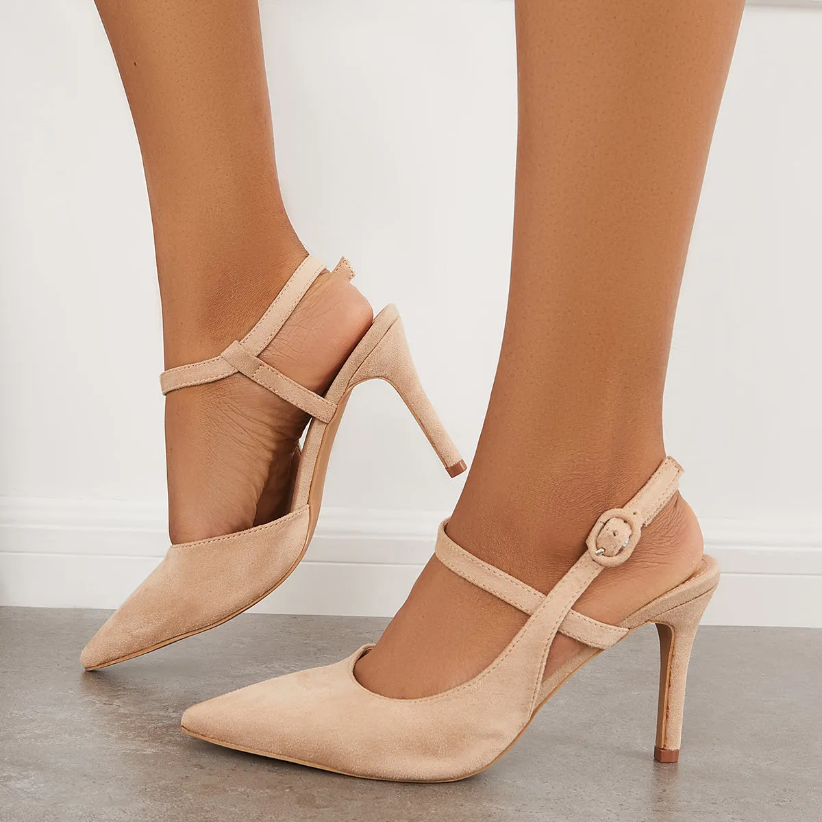 Sohiwoo Women Slingback Stiletto High Heel Pumps Pointy Toe Ankle Strap Sandals