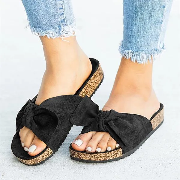 Sohiwoo  Women's Cute Bowknot Platform Flat Slippers