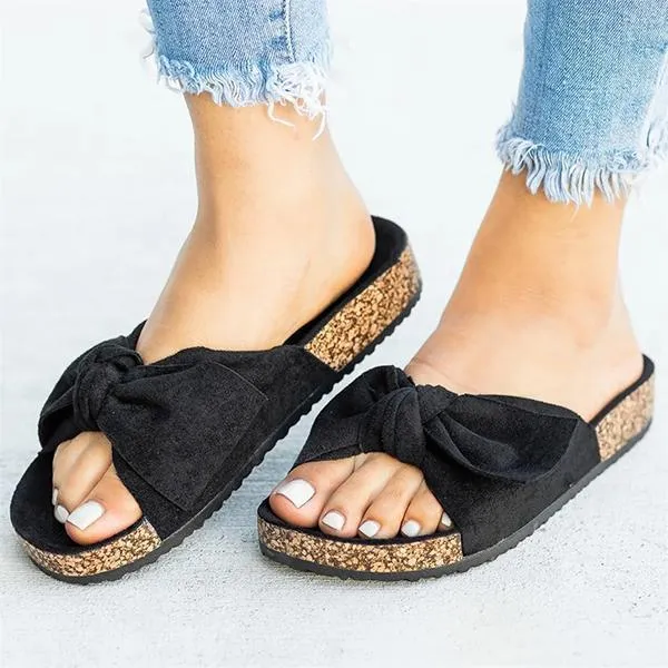 Sohiwoo  Women's Cute Bowknot Platform Flat Slippers