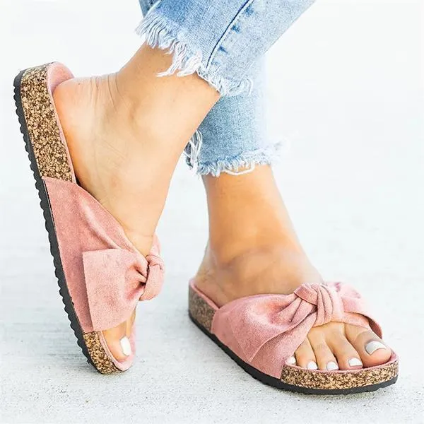 Sohiwoo  Women's Cute Bowknot Platform Flat Slippers