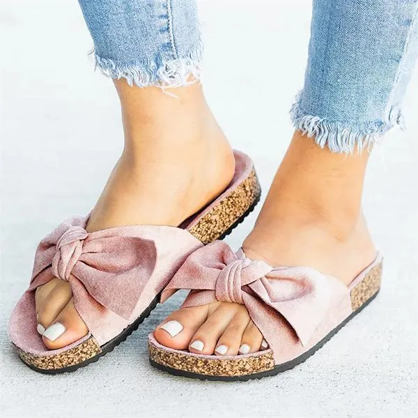Sohiwoo  Women's Cute Bowknot Platform Flat Slippers
