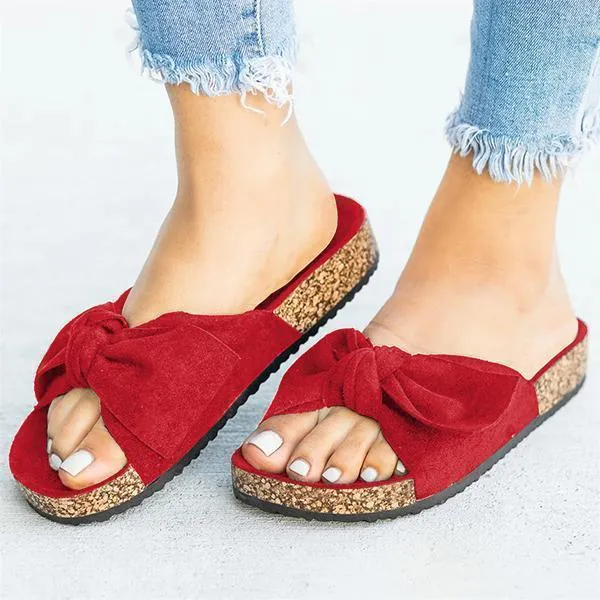Sohiwoo  Women's Cute Bowknot Platform Flat Slippers